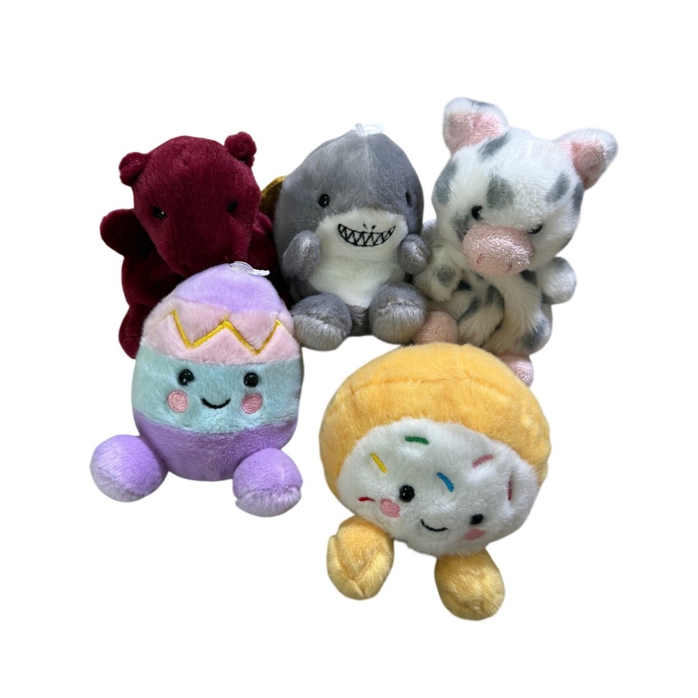 LOT OF 5 Aurora Palm Pals Plush Dragon Shark Cow Donut Egg Stuffed Animals